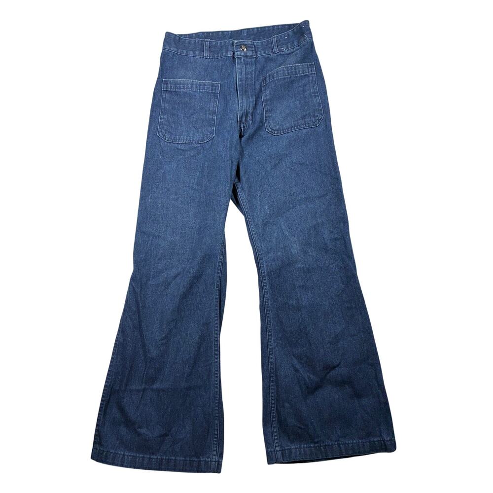 Vintage Seafarer Dungarees Jeans 29x29 Bell Bottom Utility Trousers Navy Denim
